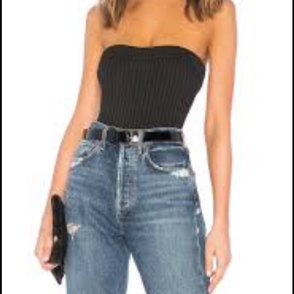 NBD Ribbed Strapless Bodysuit Black Size XS subtle Sweatheart Neckline
